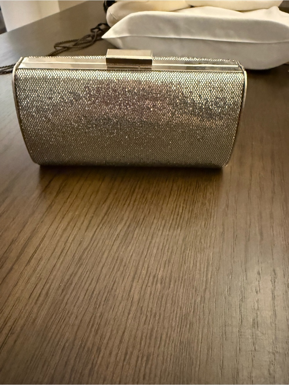 Elegant Metallic Silver Glitter Clutch Bag